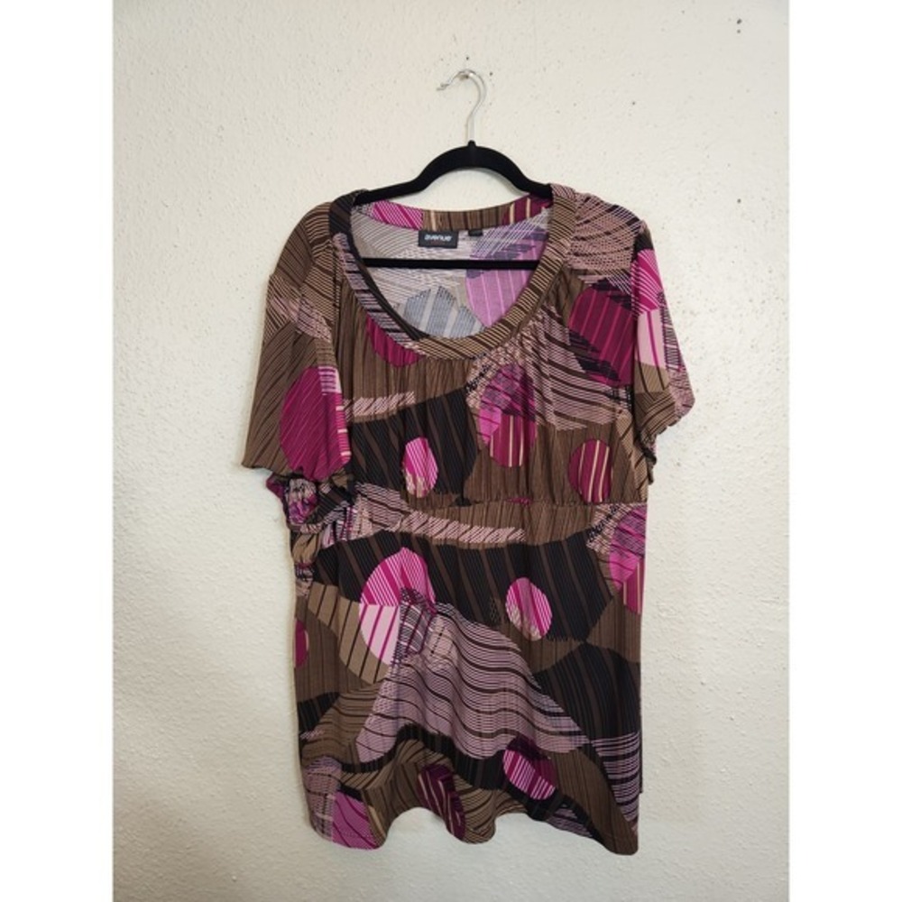 Avenue Multicolor Geometric Round‎ Neck Short Sleeve Blouse Top Size 26/28